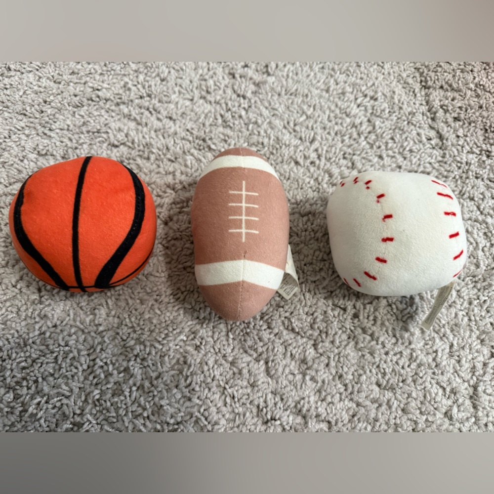 Bundle of playtex Baby/ toddler basket ball, base ball and football rattles